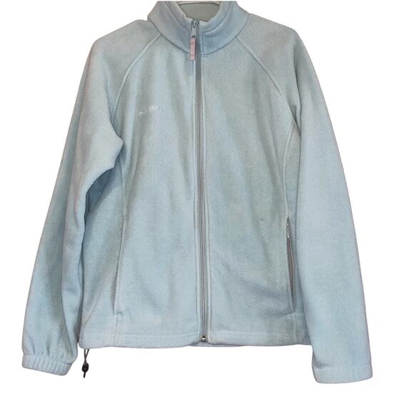 Columbia Light Baby Blue Pastel Full Zip Fleece Stand up Mock Collar Pockets Sm - Picture 1 of 6